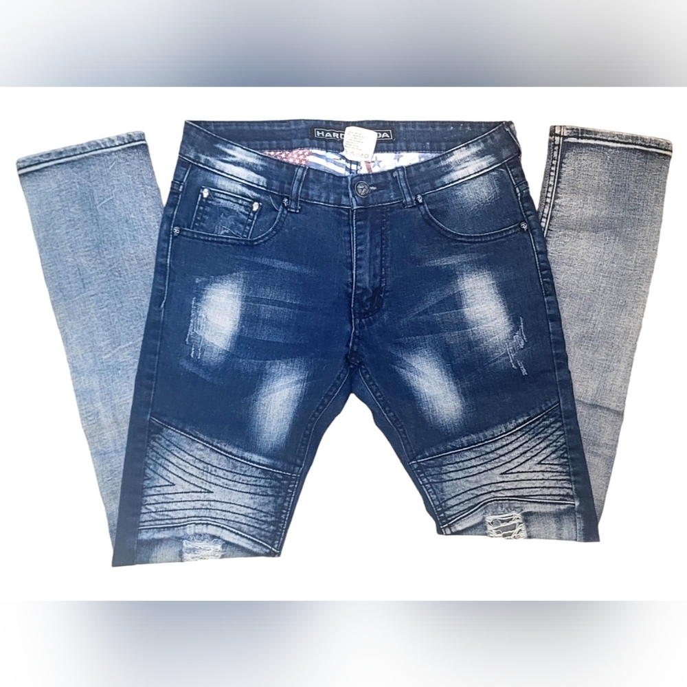 HARD SODA | Blue Denim Skinny Fit Biker / Moto Jeans | Size: 32